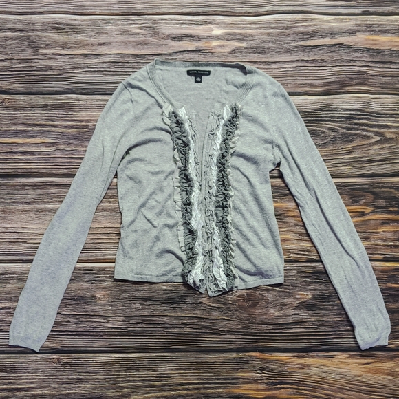 Banana Republic Sweaters - Banana Republic ruffle front gray cardigan EUC